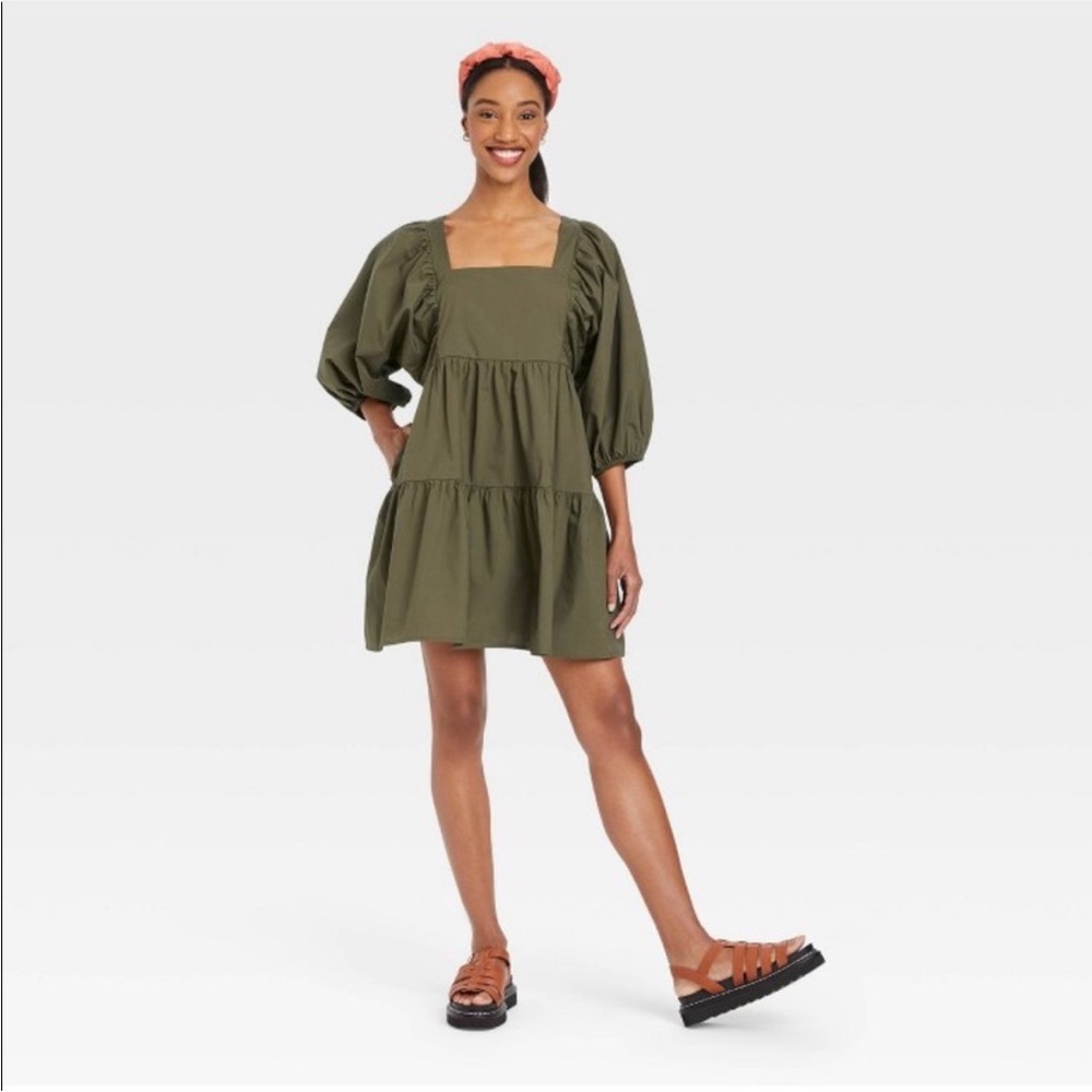 A New Day Olive Green Tiered Mini Dress